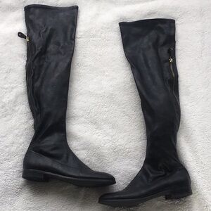 Black Over-the-Knee faux leather flat stretchy Women's Boots